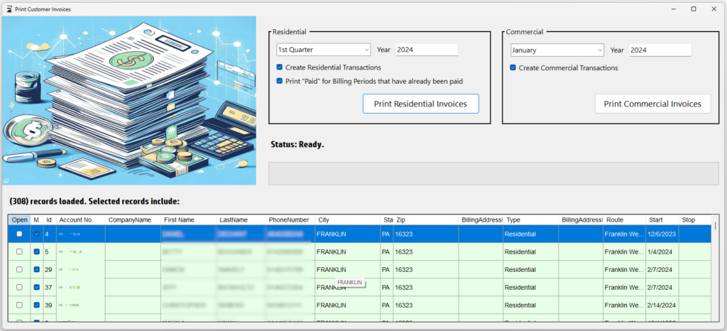 Refuse General - Printing Invoices Menu